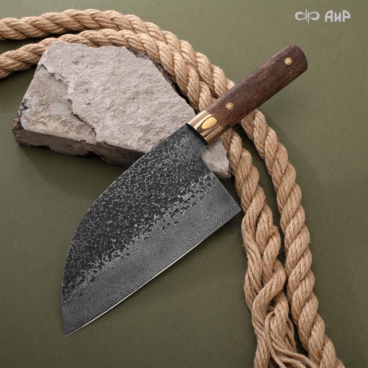 Сербский нож ЦМ (стабилизированная карельская береза коричневая, мокуме гане, кастомная заточка), дамасская сталь ZDI-1016 - Компания «АиР»