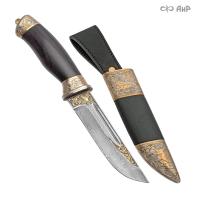 Нож Бекас с сюжетом Охотник в лесу, комбинированные ножны, Артикул: 37312 