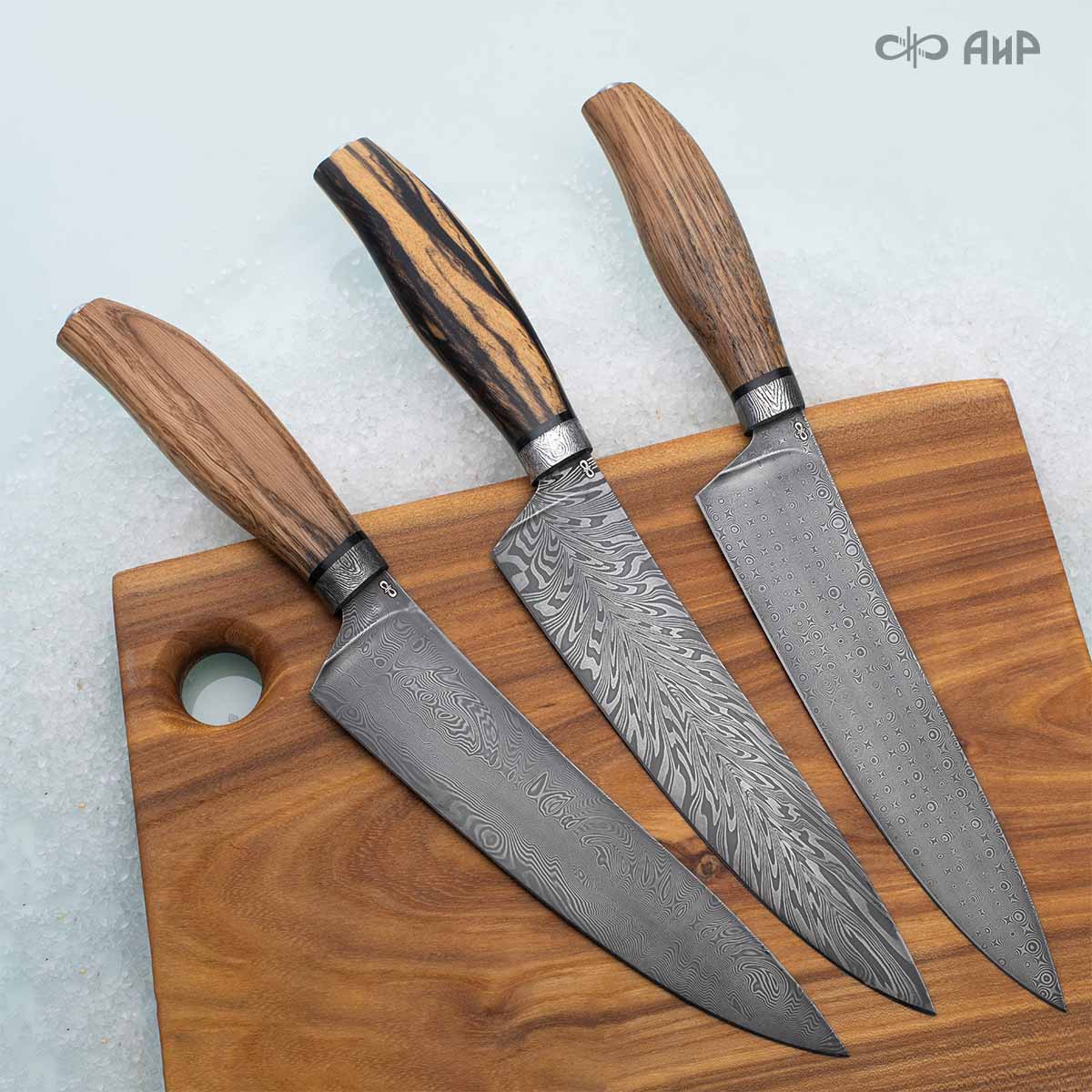 Поварской (эбен лунный, материал заказчика, ZDI-0225) дамасская сталь ZDI-1416, узор перо - Компания «АиР»