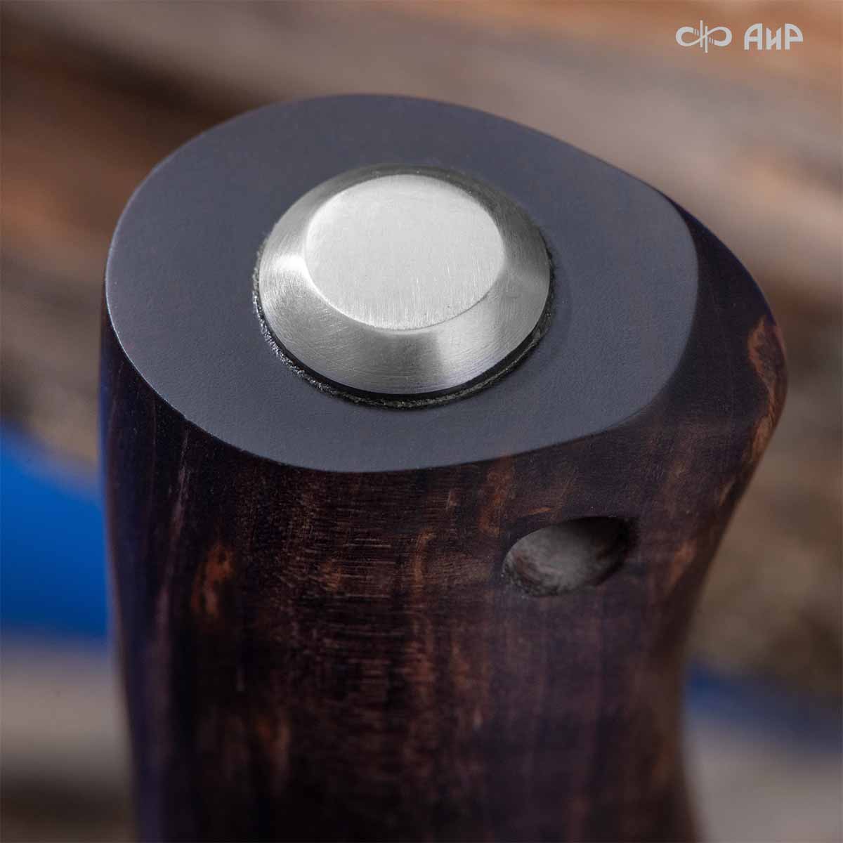 Пескарь (стабилизированная карельская береза коричневая, ЗлаТи (ZlaTi), клиновая срезка, кастомная заточка) дамасская сталь ZDI-1016, узор перо - Компания «АиР»