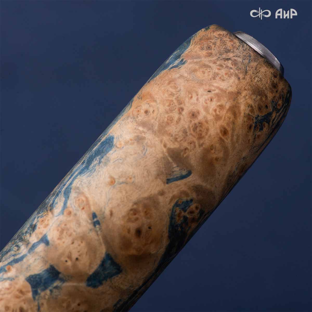 Финка Нью (наборная: стабилизированный граб, стабилизированный кап клена лазурный, фибра желтая, алюмин.втулка, авторские ножны, кастомная заточка) CPR, № 05 - Компания «АиР»