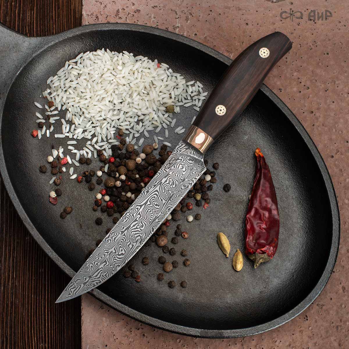 Овощной ЦМ (макасар, мокуме, мозаичные пины) дамасская сталь ZDI-1016, узор турецкий - Компания «АиР»