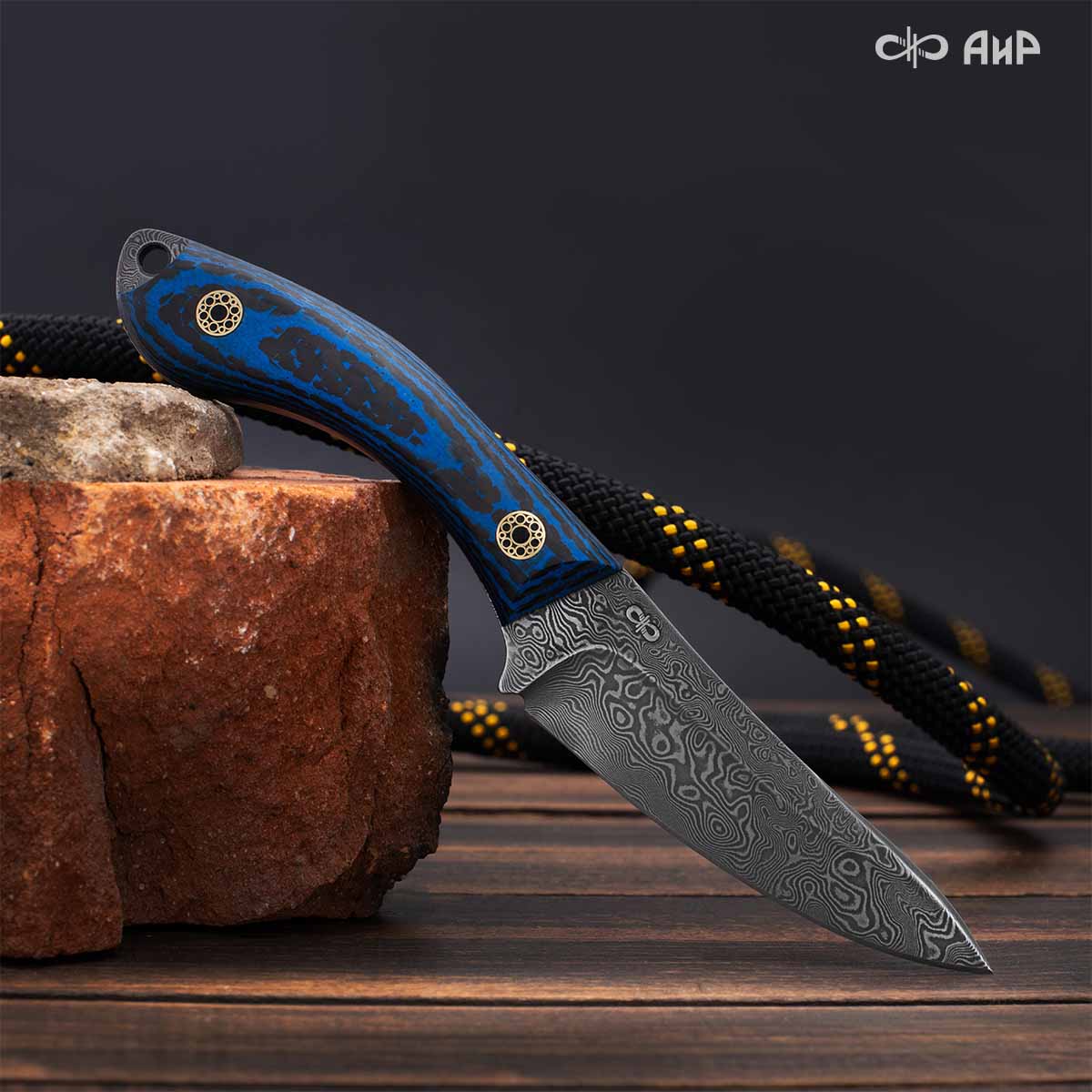 Шейный (карбон зебра синий, мозаичные пины) дамасская сталь ZDI-1016 - Компания «АиР»