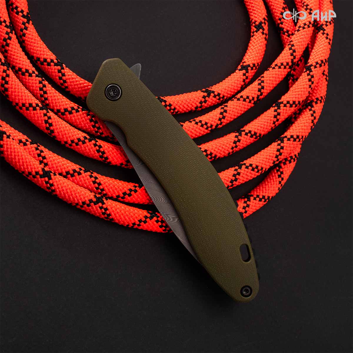 Хантер (G10 оливковый, кастомная заточка) дамасская сталь ZDI-1016, узор твист - Компания «АиР»