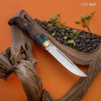 Финка Лаппи (наборная: стабилизированная карельская береза коричневая, стабилизированный кап клена синий, латунь, проставки фибра синяя, латунь) - Компания «АиР»