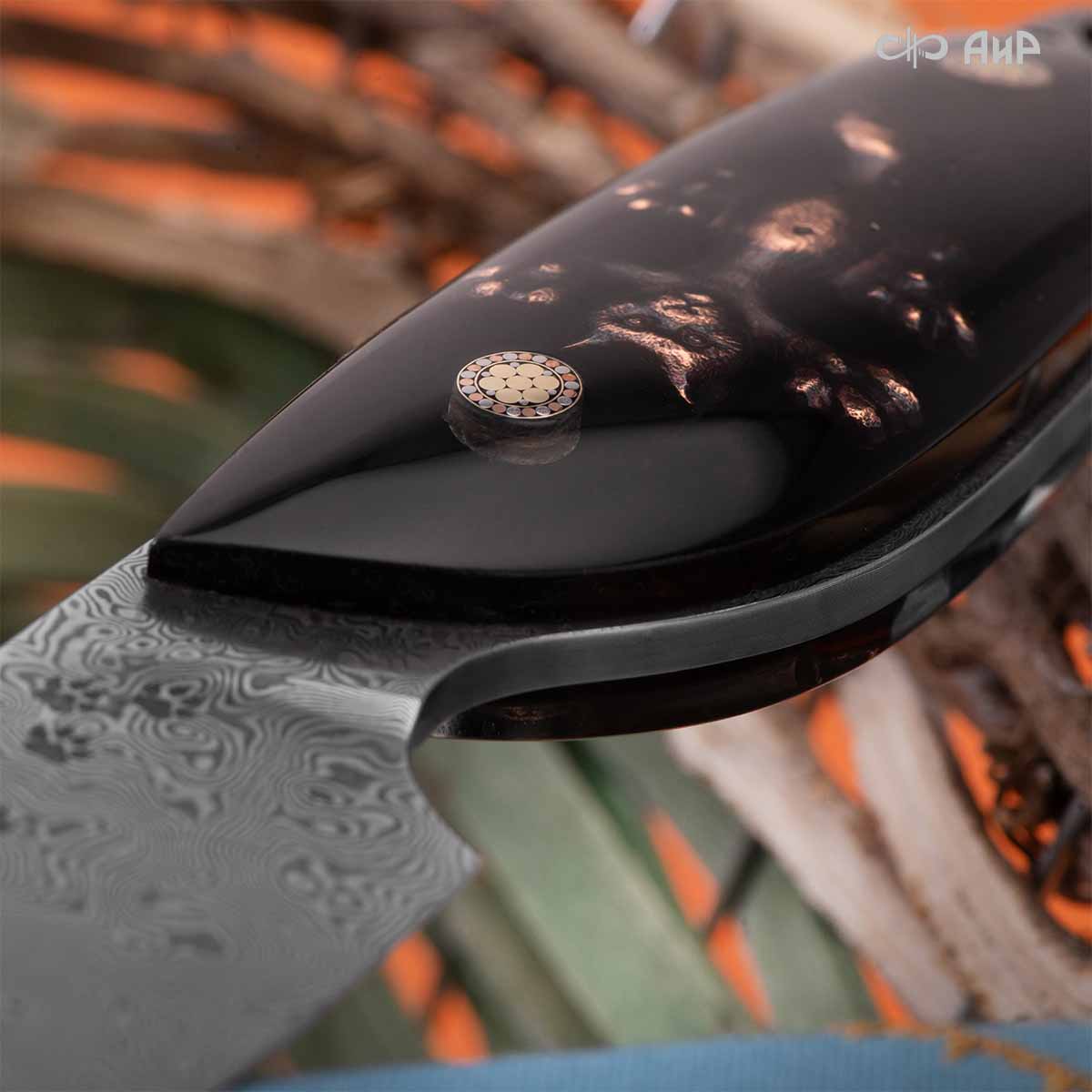 Нож Котэ, ювелирный полимер, латунь, патинирование меди, дамасская сталь ZDI-1016, дикий, Артикул: AF0000022695 - Компания «АиР»