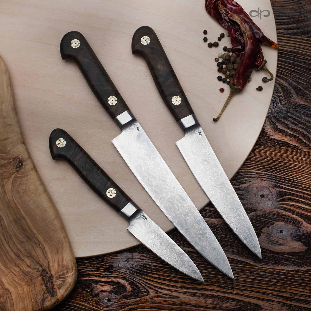 Овощной ЦМ интегральный (стабилизированный кап ореховый, мозаичные пины) дамасская сталь ZDI-1016 - Компания «АиР»