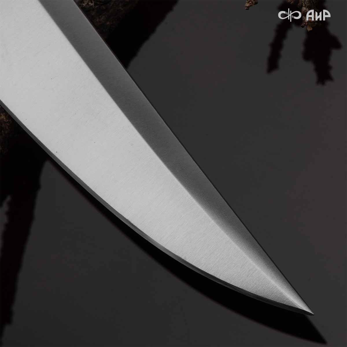 Финка Нью (наборная: стабилизированный граб, стабилизированный кап клена лазурный, фибра желтая, алюмин.втулка, авторские ножны, кастомная заточка) CPR, № 05 - Компания «АиР»