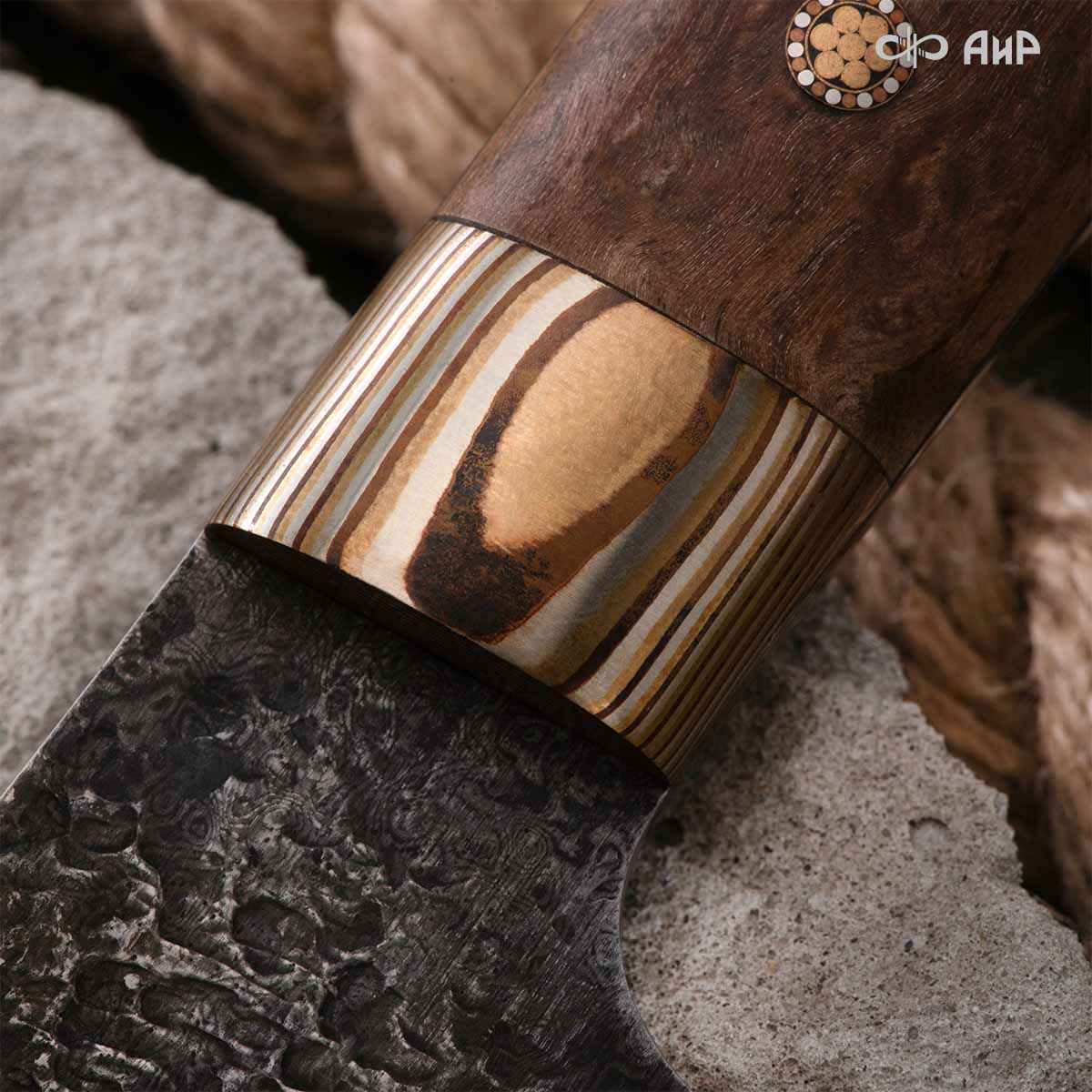 Сербский нож ЦМ (стабилизированная карельская береза коричневая, мокуме гане, кастомная заточка), дамасская сталь ZDI-1016 - Компания «АиР»