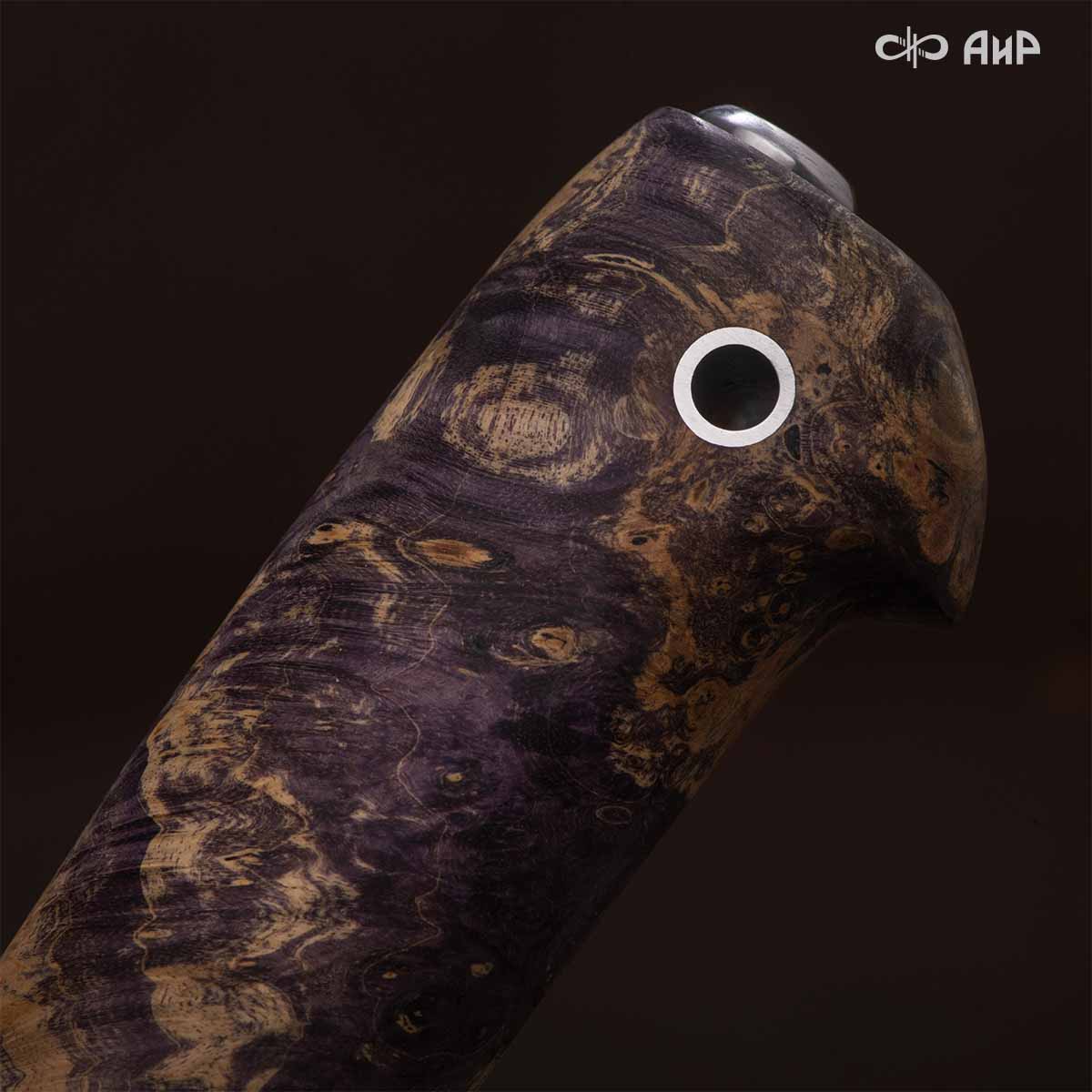 Финка Нью (наборная: стабилизированный граб, стабилизированный кап клена фиолетовый, фибра желтая, алюмин.втулка, авторские ножны, кастомная заточка) N690, № 18 - Компания «АиР»