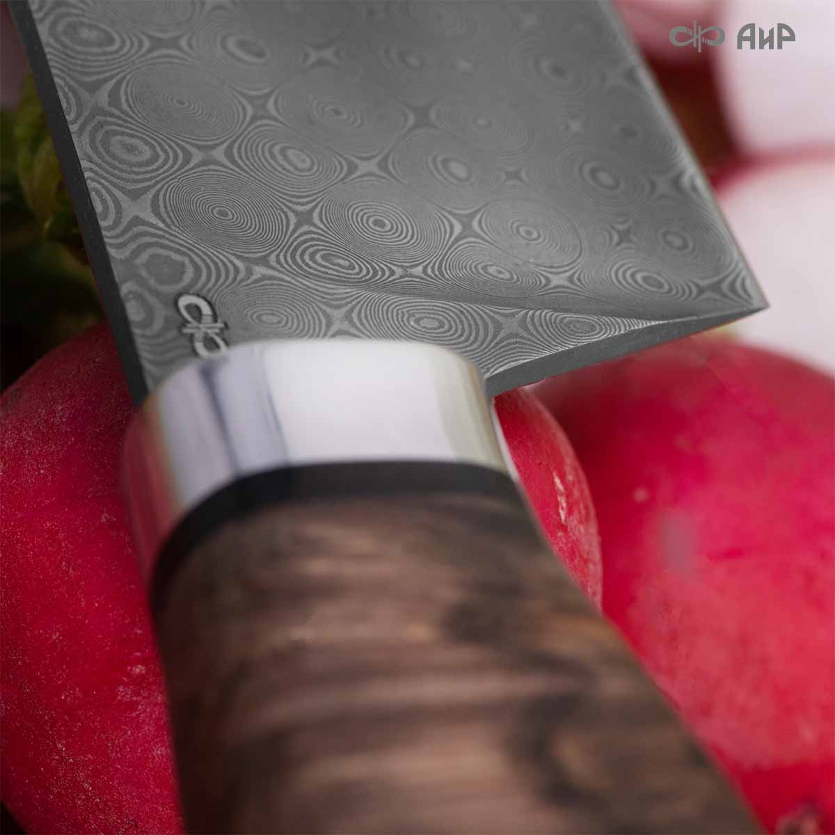 Поварской (стабилизированная карельская береза коричневая) дамасская сталь ZDI-1016, узор пирамида нью - Компания «АиР»