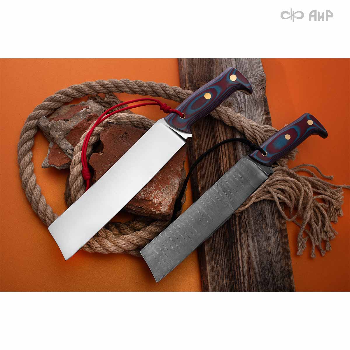 Уралмаш тесак (микарта красно-синяя, паракорд с темлячным узлом, кастомная заточка) - Компания «АиР»