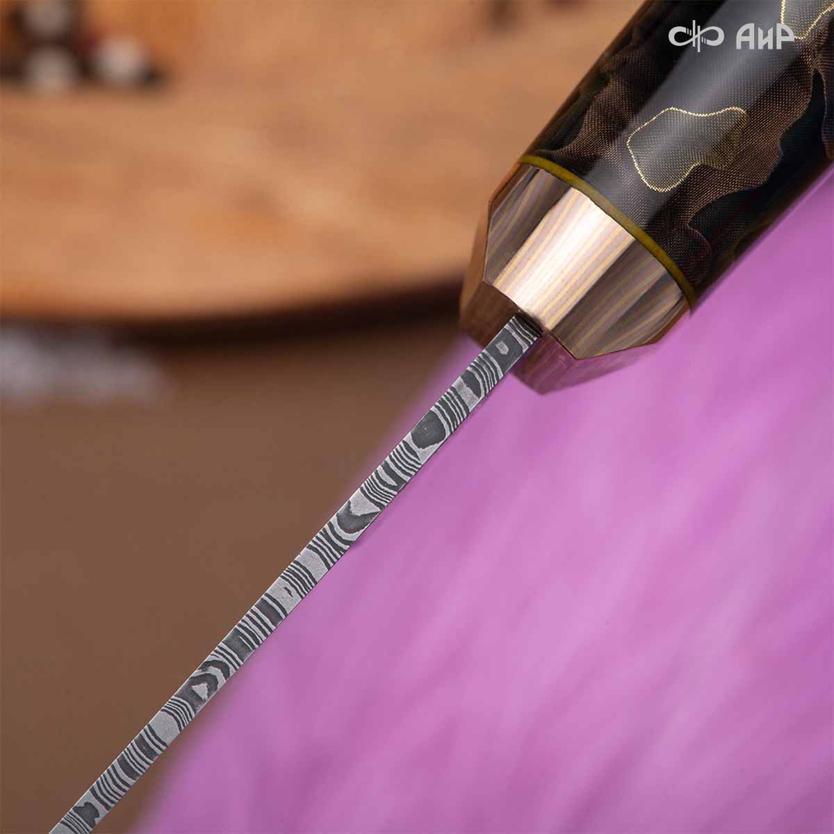 Пчак (композит с бронзовой и латунной микросеткой волны, мокуме гане, кастомная заточка) дамасская сталь ZDI-1016, узор взрыв - Компания «АиР»