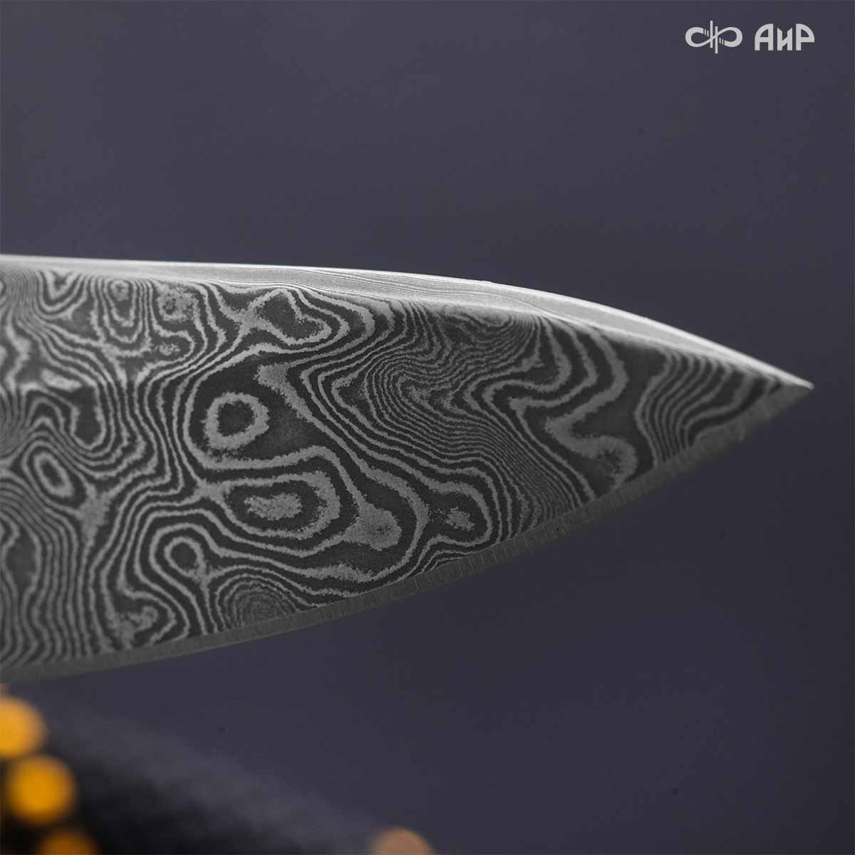 Шейный (карбон зебра синий, мозаичные пины) дамасская сталь ZDI-1016 - Компания «АиР»