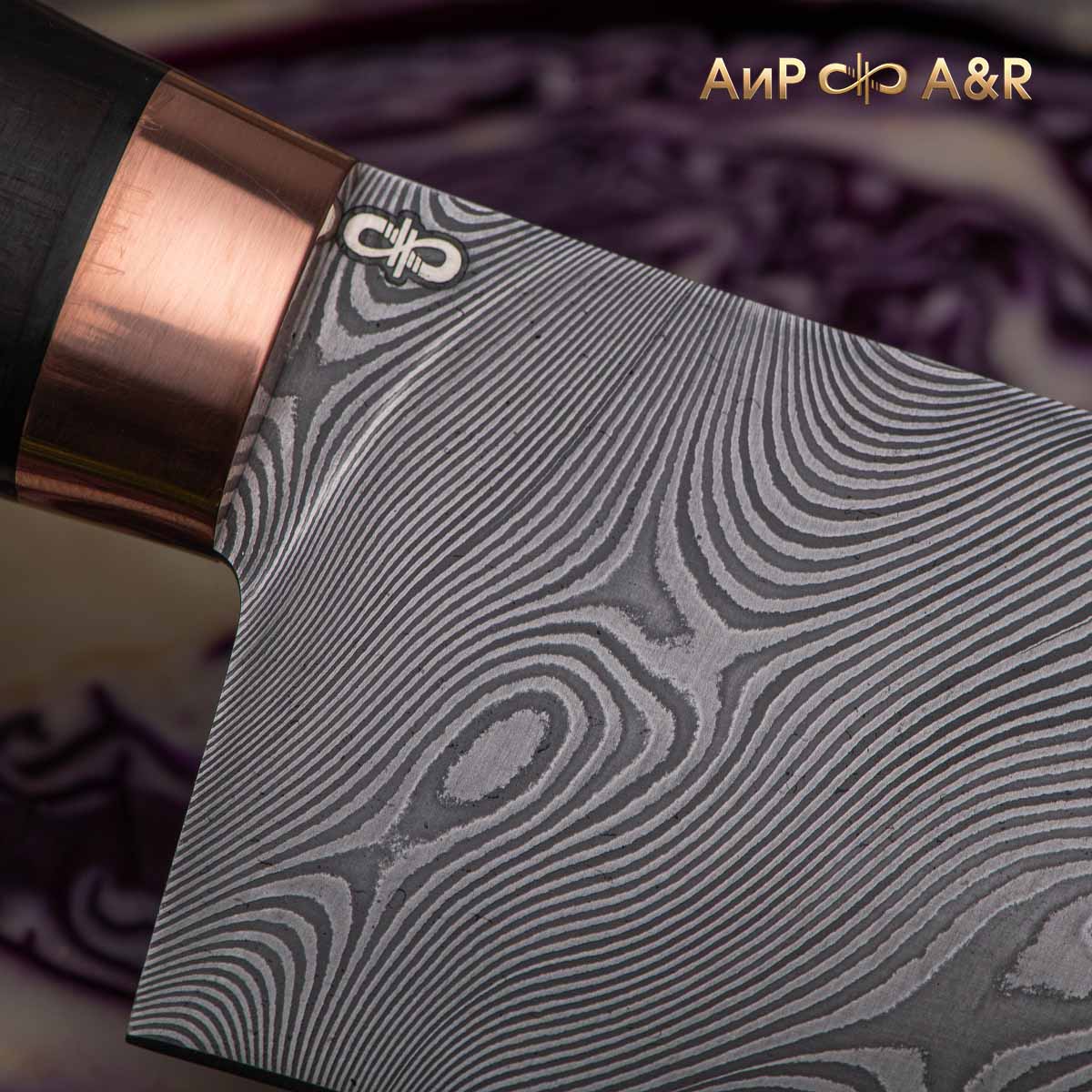Шеф (гюйто, макасар, медь) дамасская сталь ZDI-1016, узор твист - Компания «АиР»