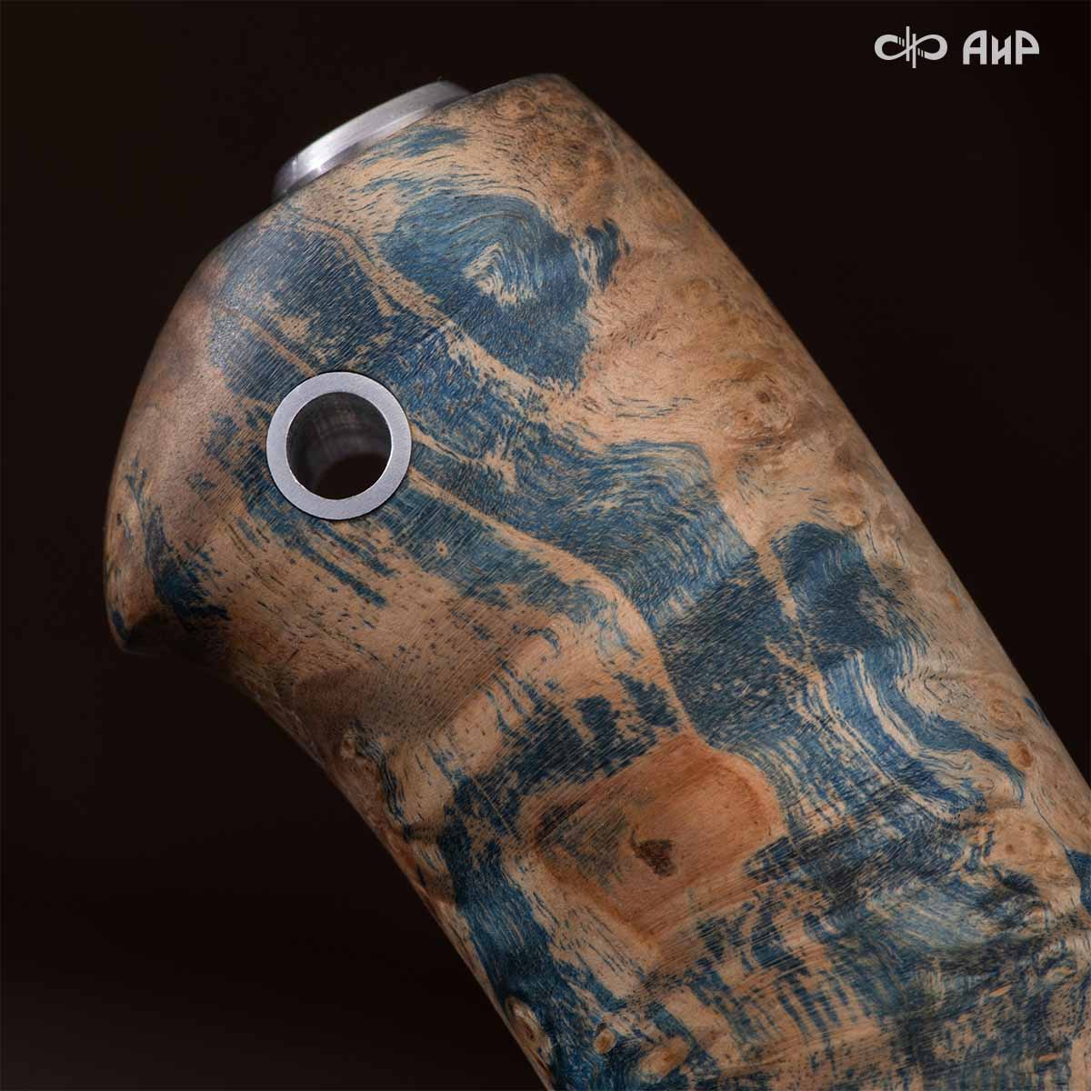 Финка Нью (наборная: стабилизированный граб, стабилизированный кап клена лазурный, фибра желтая, алюмин.втулка, авторские ножны, кастомная заточка) CPR, № 05 - Компания «АиР»