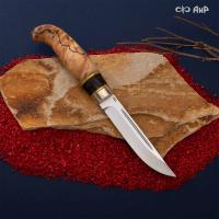 Финка Лаппи (наборная: стабилизированный кап тополя натуральный, композит с бронзой черный, мокуме гане, фибра желтая, латунь)