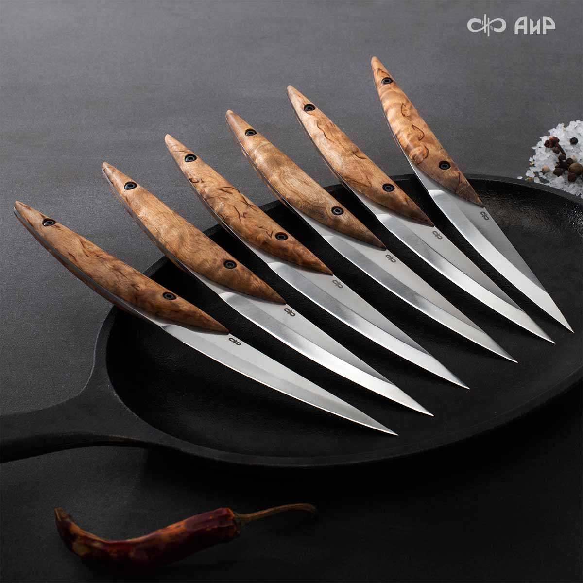 Набор стейковых ножей ЦМ (карельская береза) - Компания «АиР»