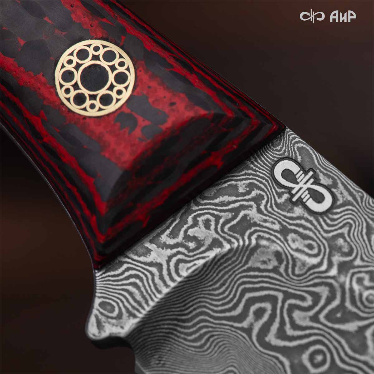 Шейный (карбон зебра красный, мозаичные пины) дамасская сталь ZDI-1016 - Компания «АиР»