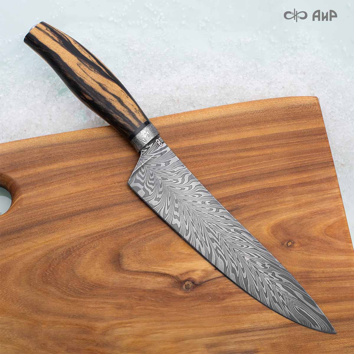 Поварской (эбен лунный, материал заказчика, ZDI-0225) дамасская сталь ZDI-1416, узор перо - Компания «АиР»