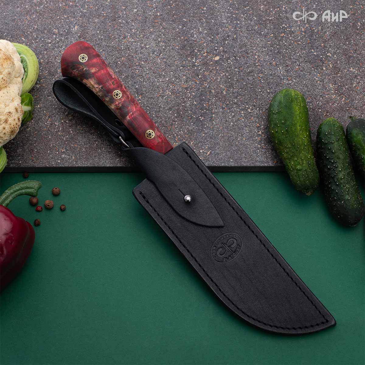 Пчак ЦМ (стабилизированная карельская береза красная) дамасская сталь ZDI-1016 - Компания «АиР»