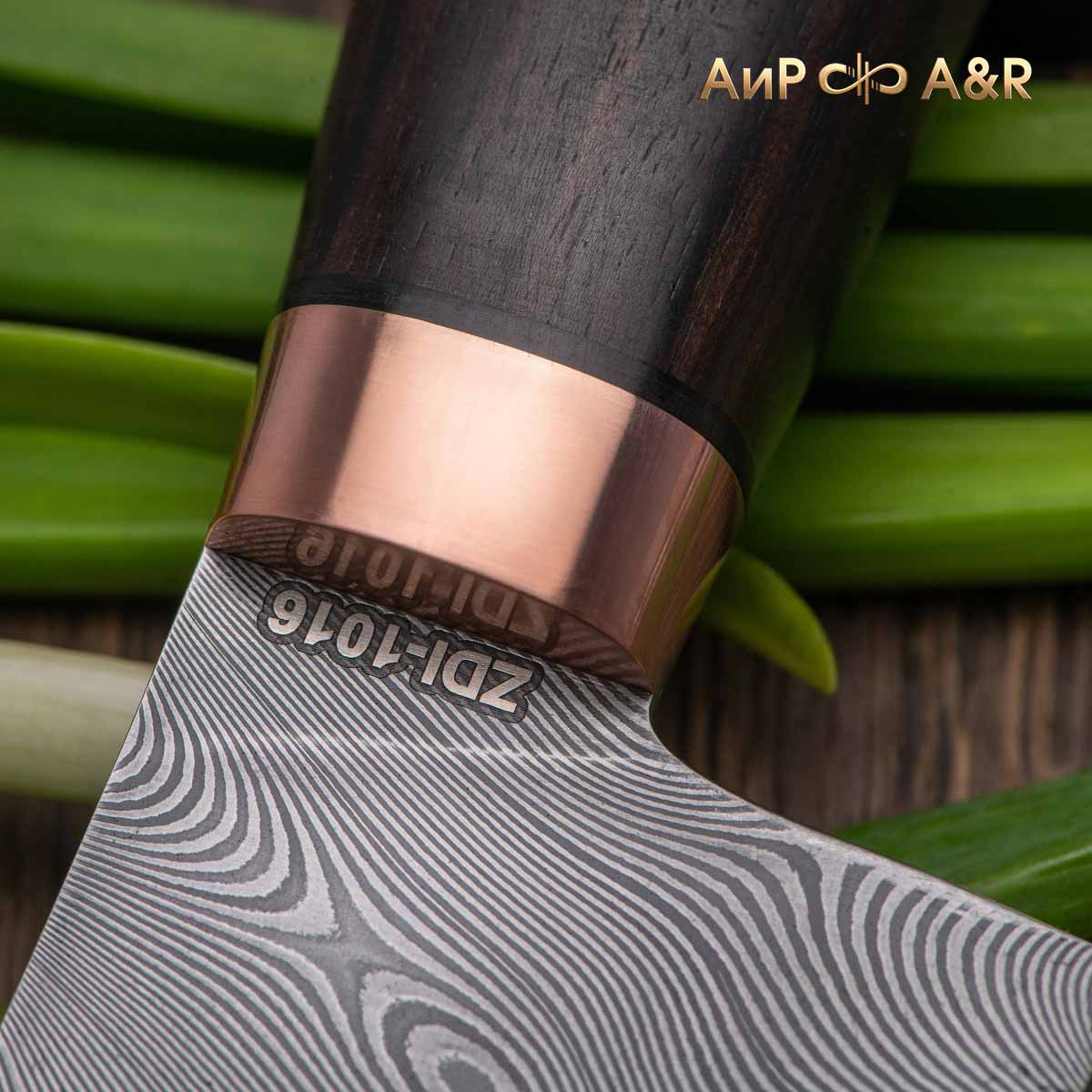 Шеф (гюйто, макасар, медь) дамасская сталь ZDI-1016, узор твист - Компания «АиР»