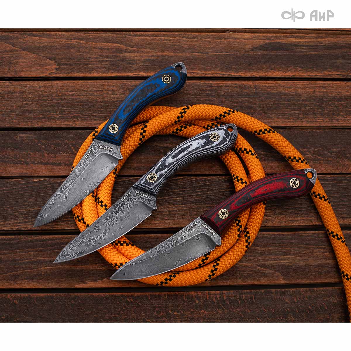 Шейный (карбон зебра синий, мозаичные пины) дамасская сталь ZDI-1016 - Компания «АиР»