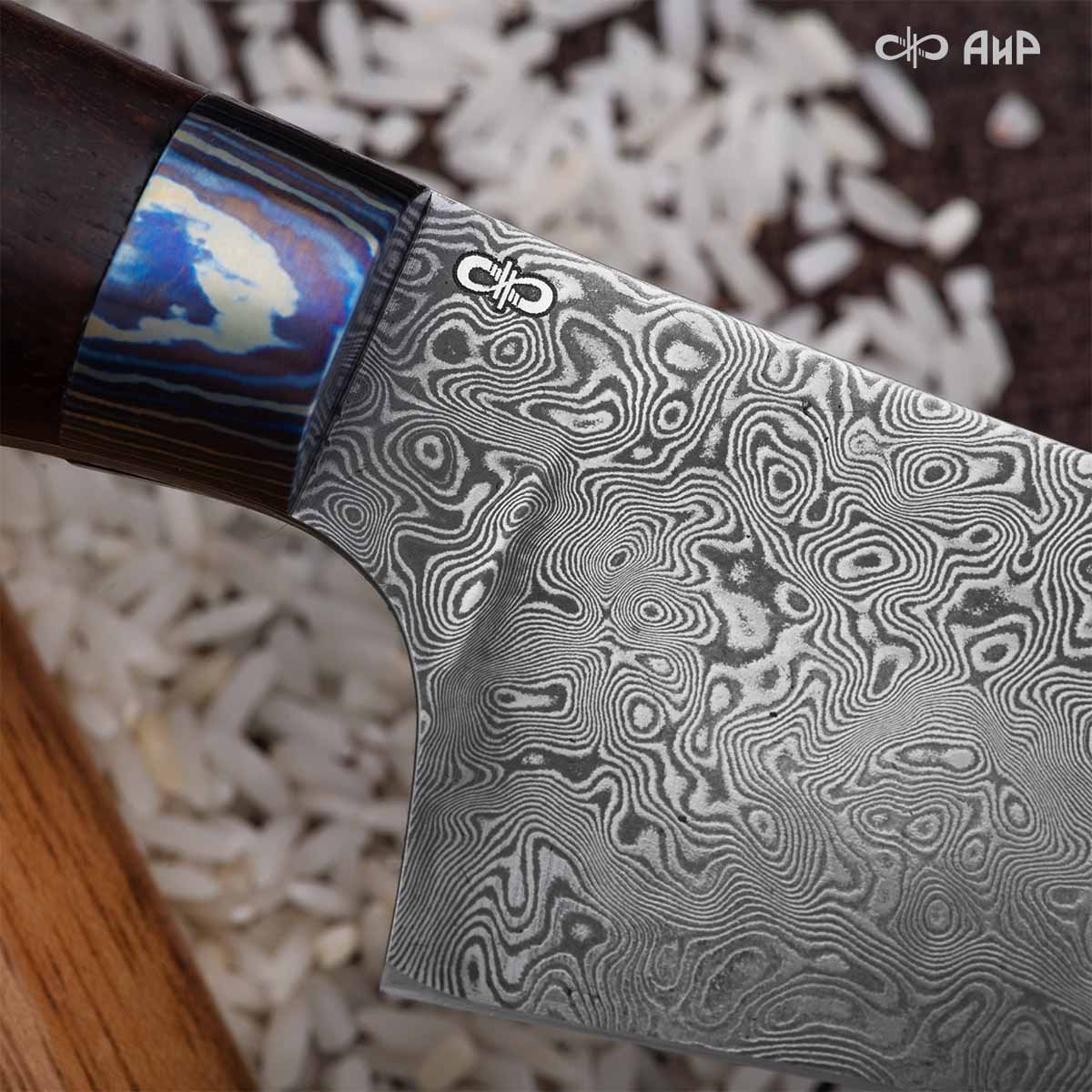Набор Поварской-5 ЦМ (стабилизированный палисандр, ЗлаТи (ZlaTi), мозаичные пины, кожаный кейс) дамасская сталь ZDI-1016 - Компания «АиР»