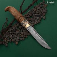 Финка Лаппи (наборная: стабилизированная карельская береза натуральная, стабилизированный зуб мамонта, латунь, фибра) дамасская сталь ZDI-1016, узор пирамида - Компания «АиР»