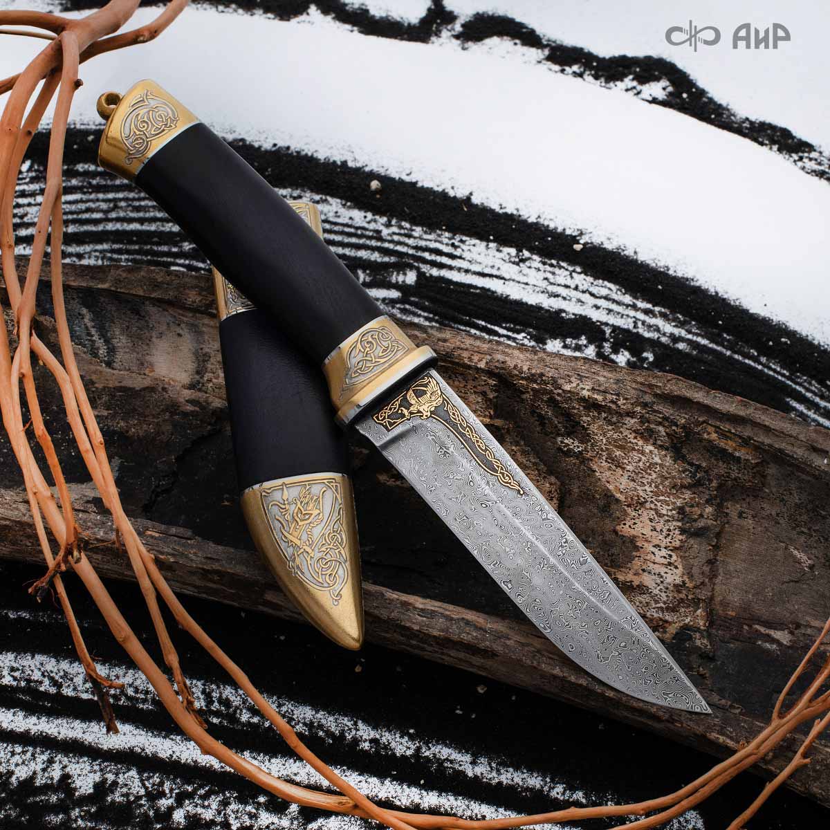 Нож Лиса с сюжетом Орел на воле, комбинированные ножны, Артикул: 37451 - Компания «АиР»