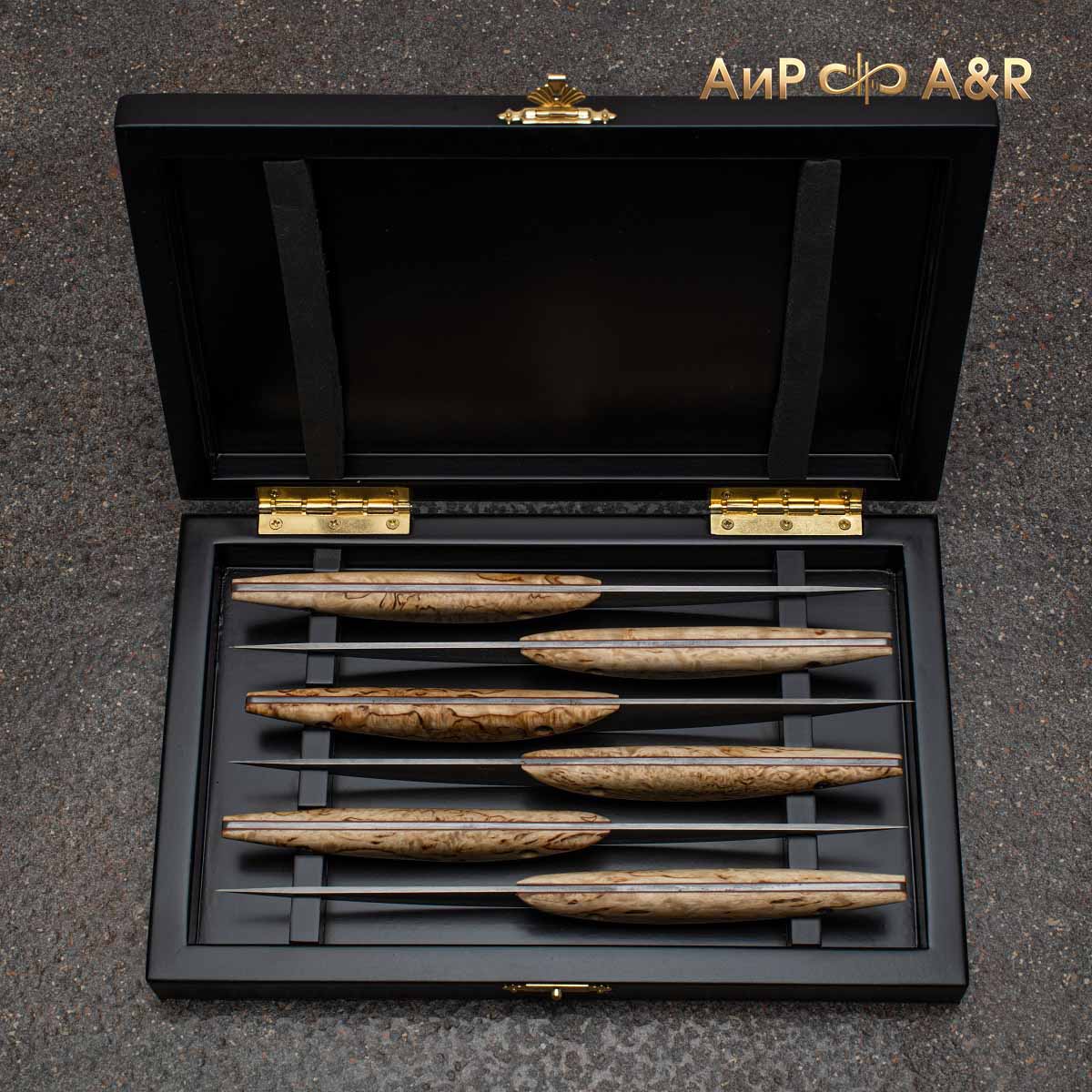 Набор стейковых ножей ЦМ (карельская береза) дамасская сталь ZDI-1016 - Компания «АиР»