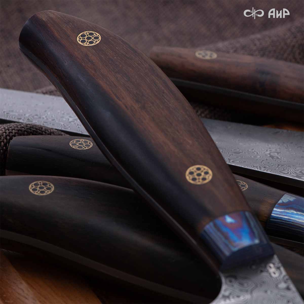 Набор Поварской-5 ЦМ (стабилизированный палисандр, ЗлаТи (ZlaTi), мозаичные пины, кожаный кейс) дамасская сталь ZDI-1016 - Компания «АиР»