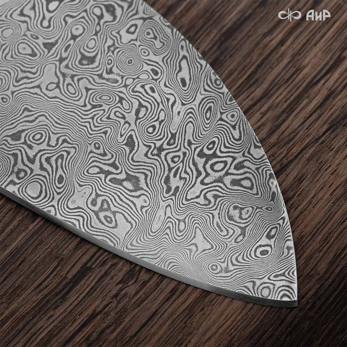 Набор Сантоку-3 (наборная рукоять: карбон черный, проставки медь, фибра, мокуме гане, ввертыш медь, авторский кейс) дамасская сталь ZDI-1016 - Компания «АиР»