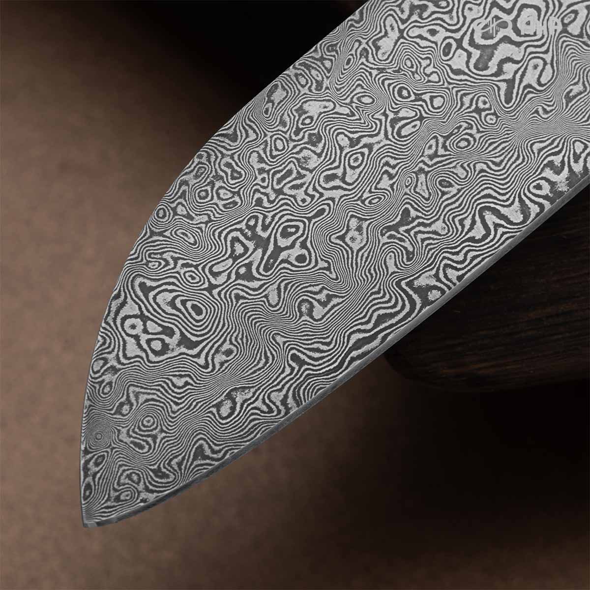 Набор Сантоку-3 (наборная рукоять: карбон черный, проставки медь, фибра, мокуме гане, ввертыш медь, авторский кейс) дамасская сталь ZDI-1016 - Компания «АиР»