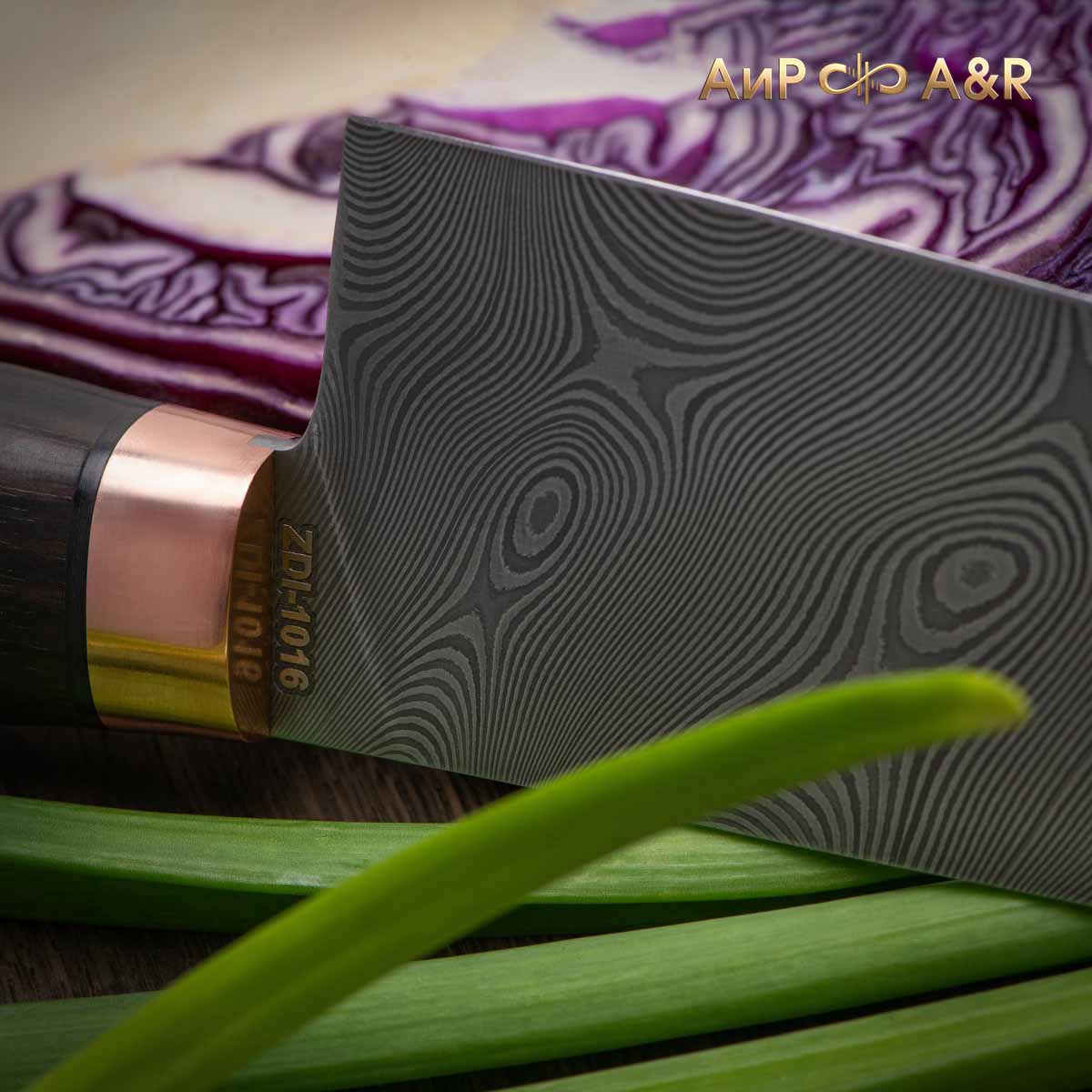 Шеф (гюйто, макасар, медь) дамасская сталь ZDI-1016, узор твист - Компания «АиР»