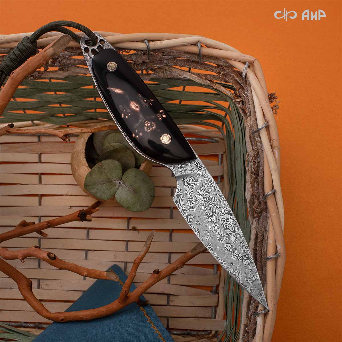 Нож Котэ, ювелирный полимер, латунь, патинирование меди, дамасская сталь ZDI-1016, дикий, Артикул: AF0000022695 - Компания «АиР»