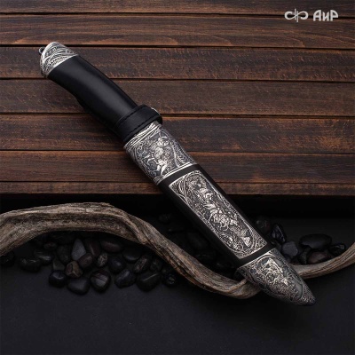 Нож Арсенальный люкс с сюжетом Жизнь на Крайнем Севере, комбинированные ножны, Артикул: 39046 - Компания «АиР»