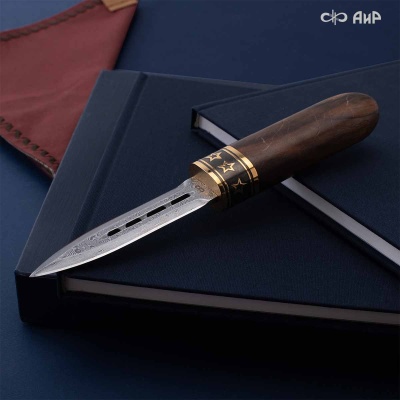  Нож Сигара (ореховый кап, золото, черный никель), дамасская сталь ZDI-1016 - Компания «АиР»
