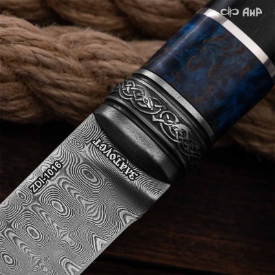Нож Финка-5, стабилизированный граб, стабилизированный кап клена синий, авторские ножны, Артикул: 38920 - Компания «АиР»