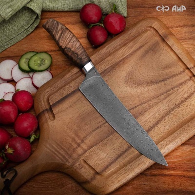Поварской (стабилизированная карельская береза коричневая) дамасская сталь ZDI-1016, узор пирамида нью - Компания «АиР»