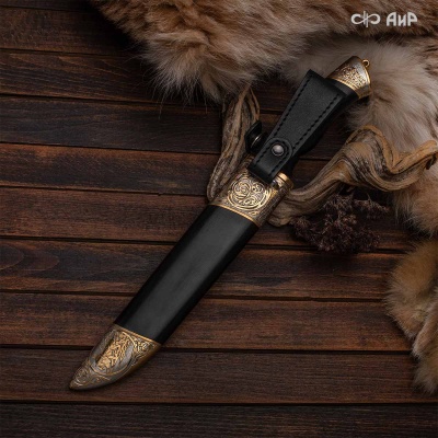 Нож Арсенальный люкс с сюжетом Рысья охота, комбинированные ножны, Артикул: 39171 - Компания «АиР»
