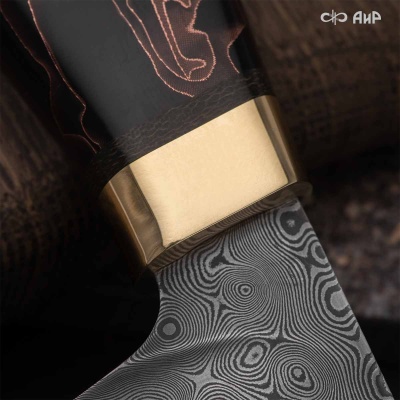 Для нарезки ветчины (композит с медной микросеткой волны, латунь) дамасская сталь ZDI-1016, узор пирамида нью - Компания «АиР»