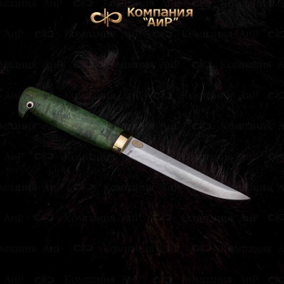 Финка-5 (стабилизированная карельская береза зеленая, латунь, декоративный пин) дамасская сталь ZDI-1016 глянец - Компания «АиР»