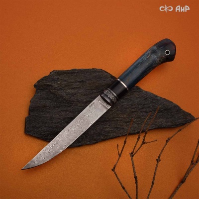 Нож Финка-5, стабилизированная карельская береза лазурная, стабилизированный граб, авторские ножны, Артикул: 38884 - Компания «АиР»