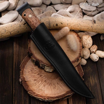 Стриж (стабилизированная карельская береза натуральная, латунная втулка) дамасская сталь ZDI-1016, узор ступени - Компания «АиР»