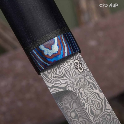 Засапожный-1 (стабилизированный граб, ЗлаТи (ZlaTi), кастомная заточка) дамасская сталь ZDI-1016 - Компания «АиР»