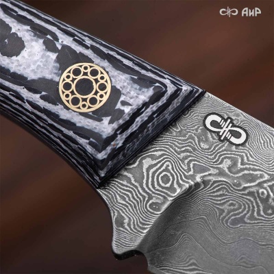 Шейный (карбон зебра белый, мозаичные пины) дамасская сталь ZDI-1016 - Компания «АиР»