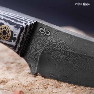 Шейный (карбон зебра белый, мозаичные пины) дамасская сталь ZDI-1016 - Компания «АиР»