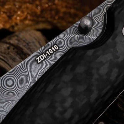 Складной (карбон черный) дамасская сталь ZDI-1016, узор пирамида - Компания «АиР»