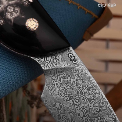 Нож Котэ, ювелирный полимер, латунь, патинирование серебра, дамасская сталь ZDI-1016, дикий, Артикул: AF0000022695 - Компания «АиР»